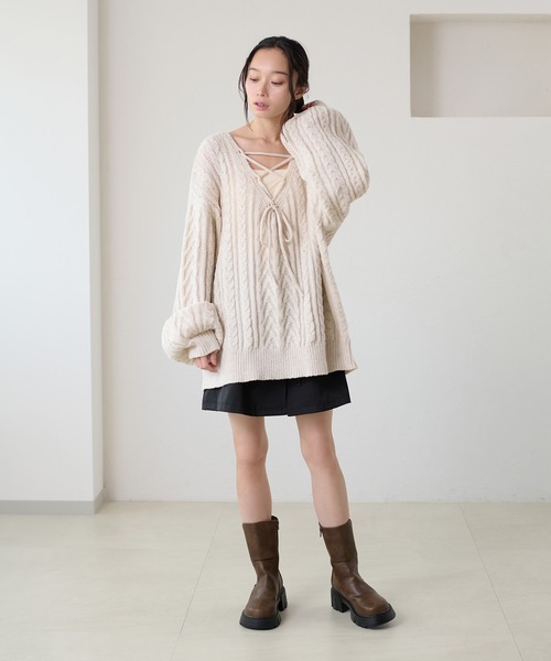 アプ♡レースアップニットプルオーバー レースアップニットプルオーバー[品番：IGAW0005963]｜axes femme
