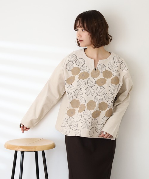 Emago（イマゴ） ブラウス シャツ 花刺繍ブラウス 長袖 レディース 