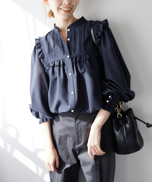 新品　SLOBE IENA 　長袖ブラウス　Freeサイズ SLOBE IENA（スローブイエナ） 長袖ブラウス FREE ブルー レディース