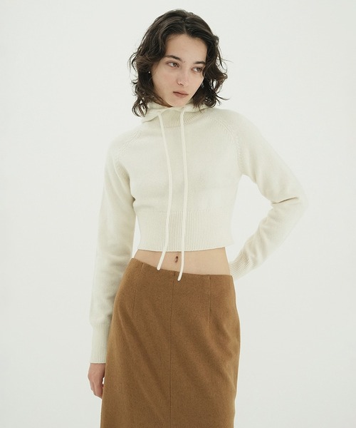 ニット セーター SHORT KNIT HOODIE レディースの画像