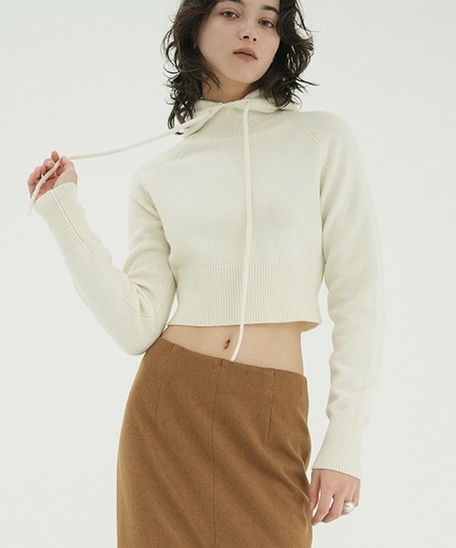 ニット セーター SHORT KNIT HOODIE レディースの画像