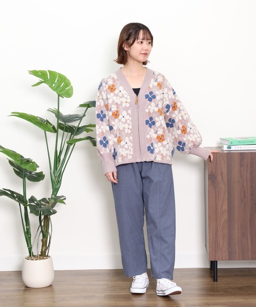 カーディガン EMAGO フラワージャガードカーデ レディース Emago 