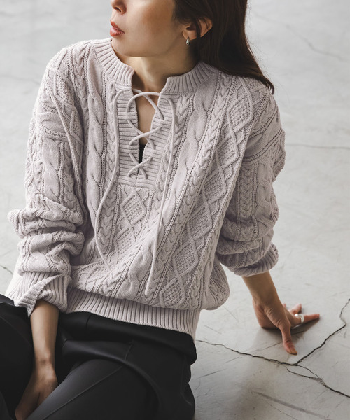 NOBLE（ノーブル） ニット セーター 2way地柄 レースアッププル