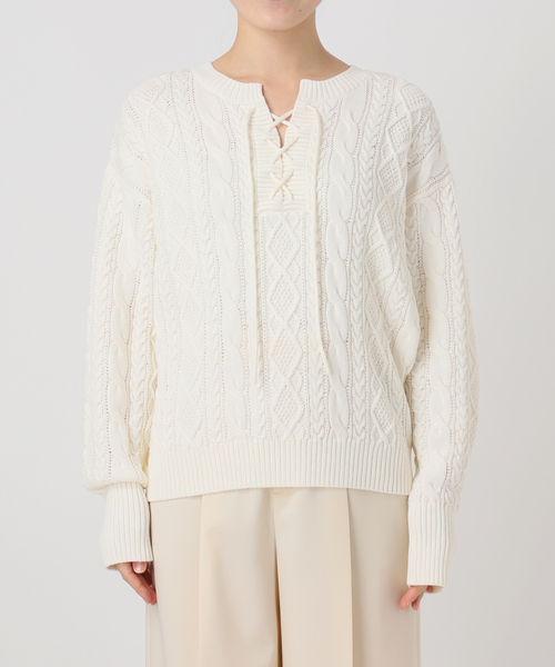 【NOBLE】2WAY ネックニット NOBLE（ノーブル） ニット セーター 2way地柄 レースアッププル