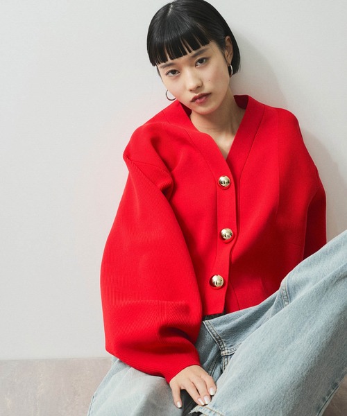 ADAM ET ROPE'（アダムエロペ） ニットカーディガン FREE レッド