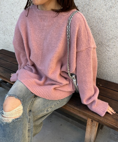 「nemne store」 ニットカーディガン MEDIUM ピンク レディース_画像2