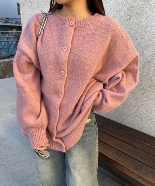 「nemne store」 ニットカーディガン MEDIUM ピンク レディース_画像3