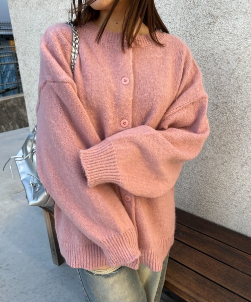 「nemne store」 ニットカーディガン MEDIUM ピンク レディース_画像4