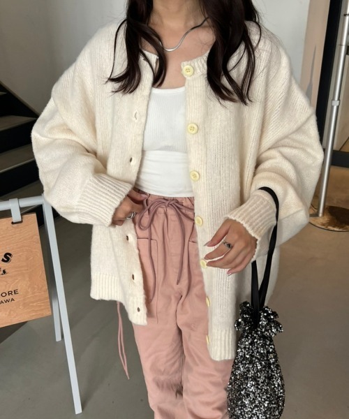 「nemne store」 ニットカーディガン MEDIUM ピンク レディース_画像6