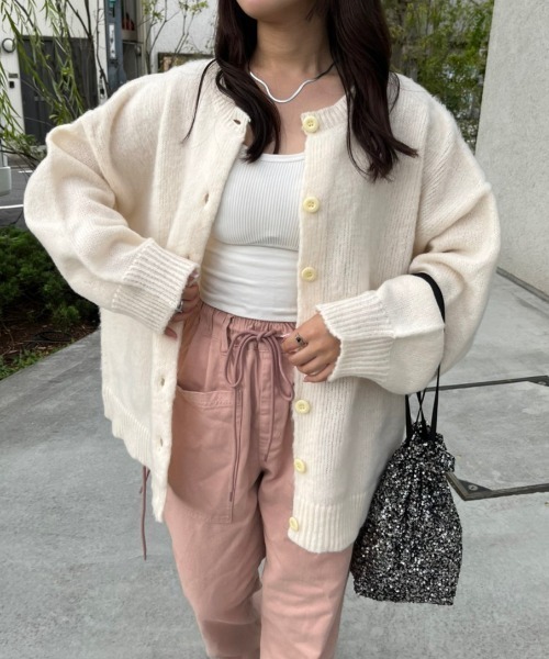 「nemne store」 ニットカーディガン MEDIUM ピンク レディース_画像8