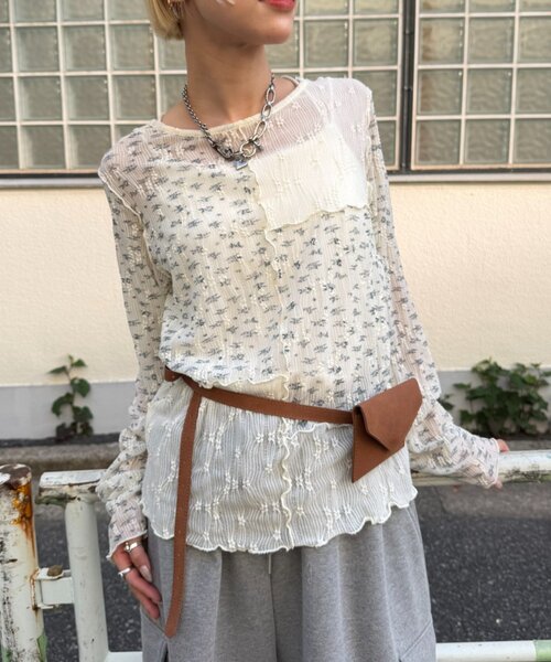 w closet（ダブルクローゼット） tシャツ 花柄パッチワークT