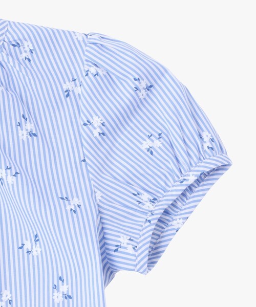 ブラウス シャツ キッズ フラワープリント ストライプ コットン 半袖 ブラウス ”Zoa キッズ 子供服の画像