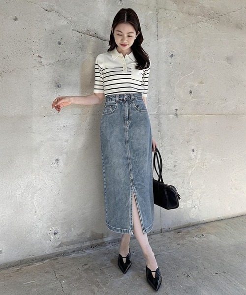 「BLANC FICELLE」 デニムスカート M インディゴブルー レディース_画像2