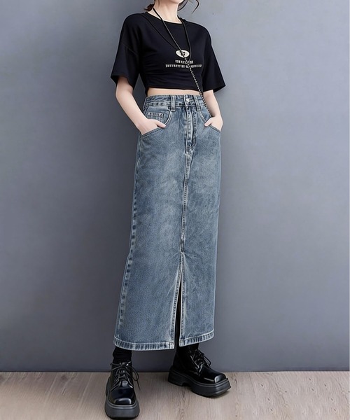 「BLANC FICELLE」 デニムスカート M インディゴブルー レディース_画像3