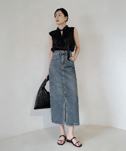 「BLANC FICELLE」 デニムスカート M インディゴブルー レディース_画像4