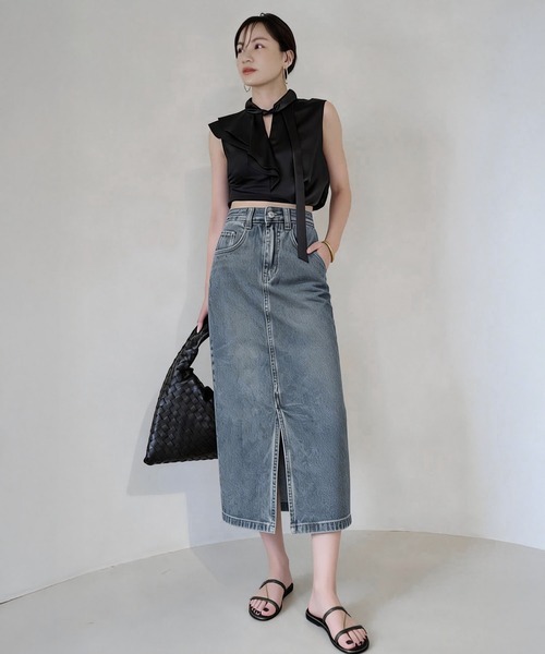 「BLANC FICELLE」 デニムスカート M インディゴブルー レディース_画像5