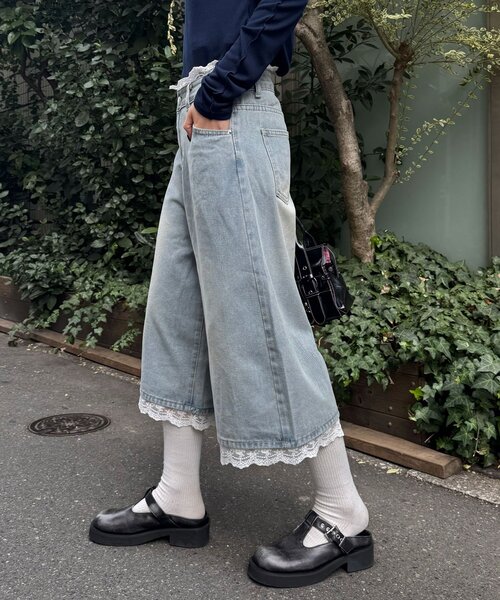 レディース CIAOPANIC スカートレイヤードハーフデニムパンツ