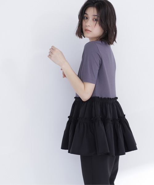 tシャツ ドッキングティアードカットソー レディースの画像