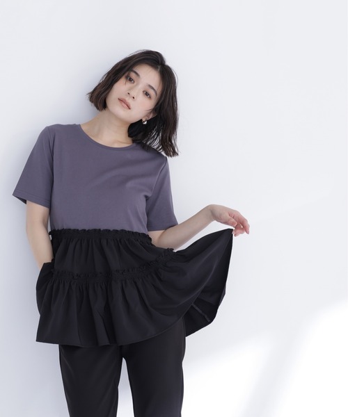tシャツ ドッキングティアードカットソー レディースの画像