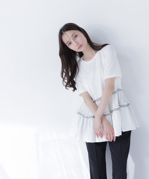 tシャツ ドッキングティアードカットソー レディースの画像