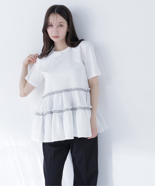 tシャツ ドッキングティアードカットソー レディースの画像