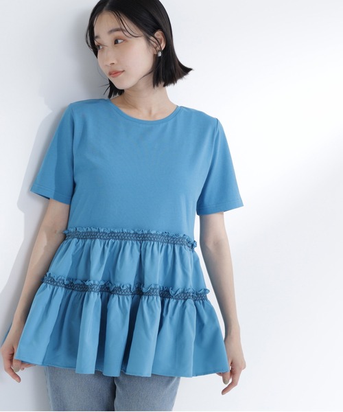 tシャツ ドッキングティアードカットソー レディースの画像