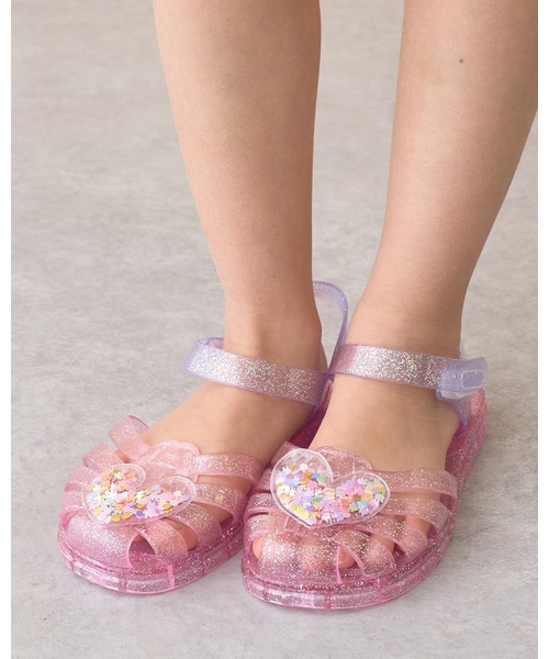 サンダル 「大人気カラー再入荷！」クリアラメキラキラハートサンダル