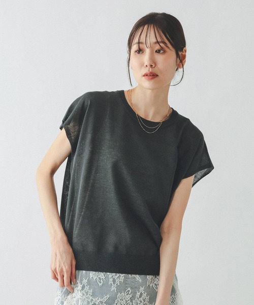 GLOBAL WORK（グローバルワーク） tシャツ 半袖 リネン混シアー