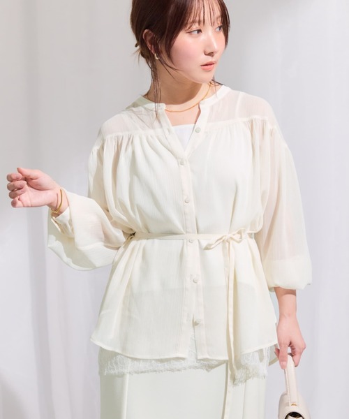 COHINA（コヒナ） ブラウス シャツ シアー楊柳ギャザーブラウス 「低 