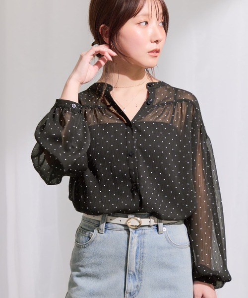 COHINA（コヒナ） ブラウス シャツ シアー楊柳ギャザーブラウス 「低 