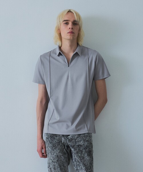 5351 POUR LES HOMMES ポロシャツ 半袖 スリットジップ ピンタック