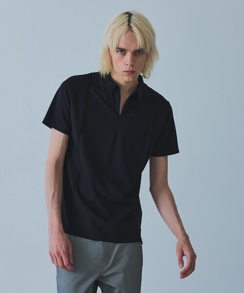 5351 POUR LES HOMMES ポロシャツ 半袖 スリットジップ ピンタック