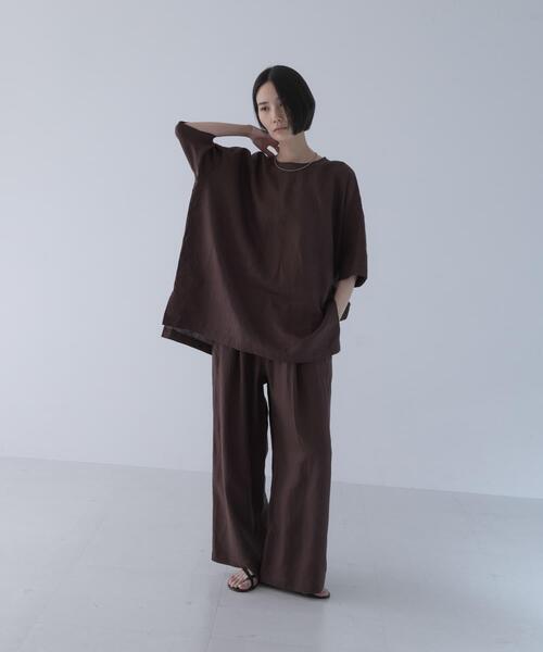 かぐれ リネンシャツ ブラウス シャツ 半袖 リネンワイドプルオーバー