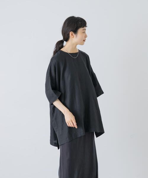 かぐれ リネンシャツ ブラウス シャツ 半袖 リネンワイドプルオーバー