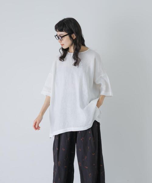 かぐれ リネンシャツ ブラウス シャツ 半袖 リネンワイドプルオーバー