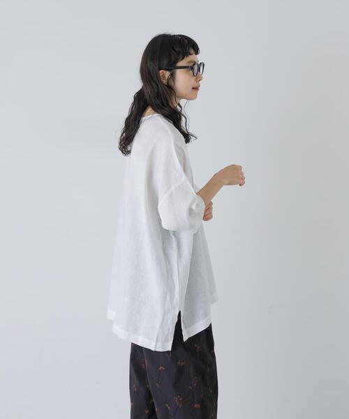 かぐれ リネンシャツ ブラウス シャツ 半袖 リネンワイドプルオーバー