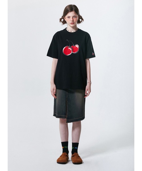 【KIRSH】ROCK CHERRY GRAPHIC LOOSE FIT T-SHIRT〜半袖Tシャツ KIRSH Women's Big Cherry Glitter Graphic T-Shirt Standard