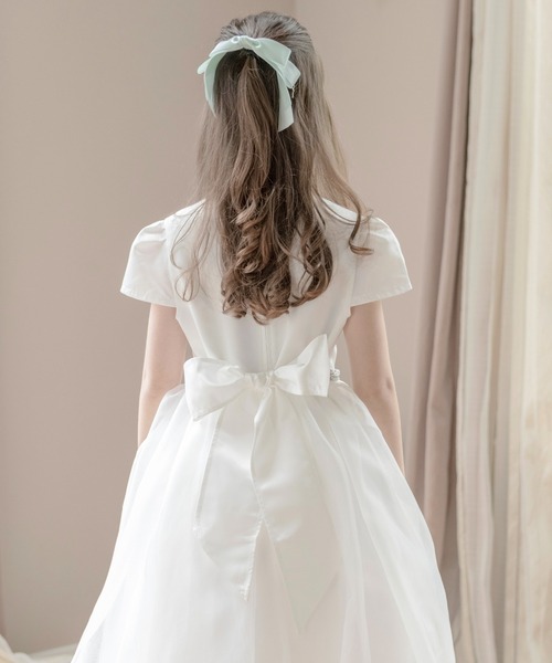 ベージュのテディベア リボン付き Catherine Cottage ヘアゴム キーチャーム付きサテンリボン