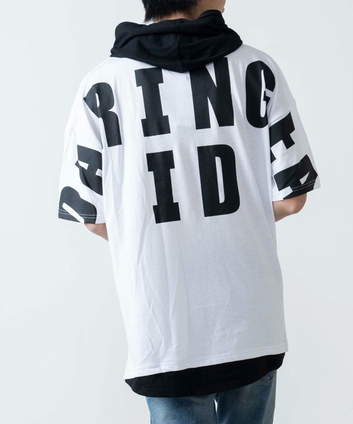 パーカー Wego ストレートラインレイヤード半袖プルパーカー 即納送料無料