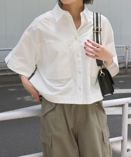 B.C STOCK シャツ ブラウス クロップ丈シャツ レディース