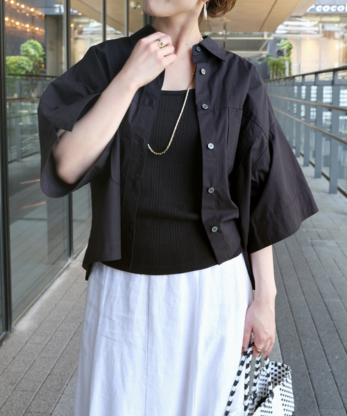 B.C STOCK シャツ ブラウス クロップ丈シャツ レディース