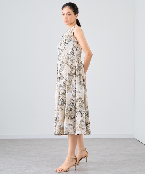 ワンピース リネンポリフラワータック ワンピース レディース  