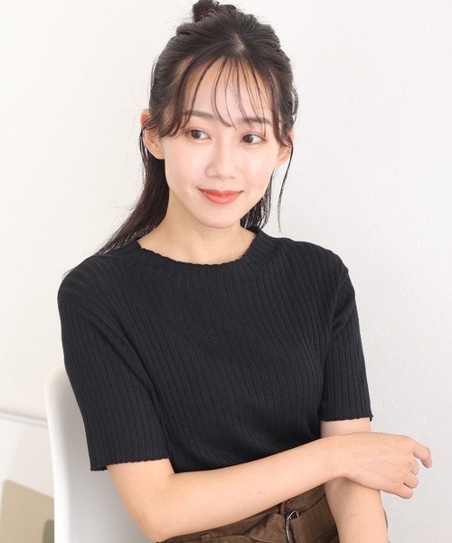 ElegChic ニット セーター プチハイネックハーフスリーブサマー