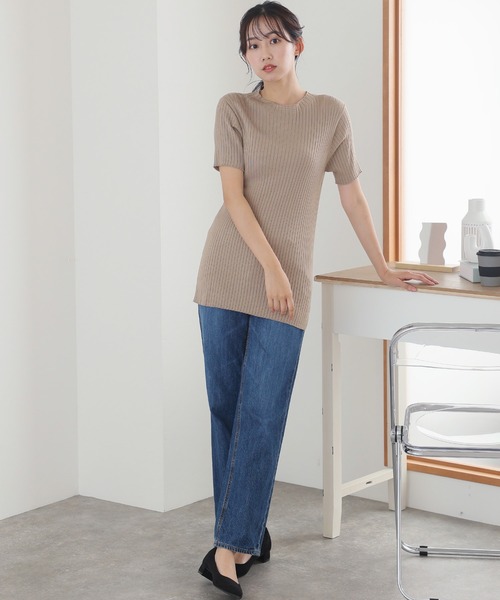 ElegChic ニット セーター プチハイネックハーフスリーブサマー
