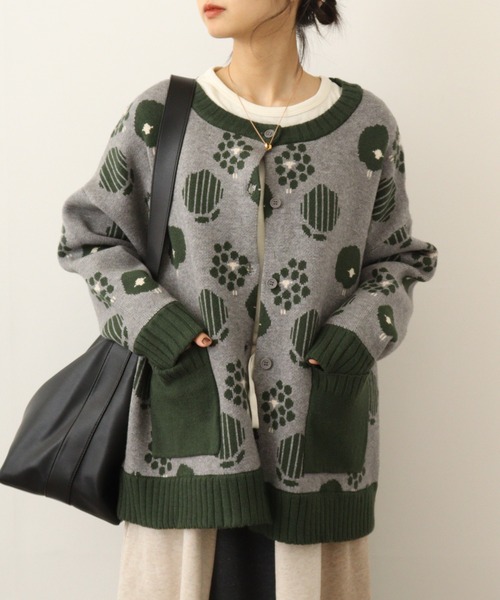 カーディガン EMAGO ひつじジャガードカーデ レディース