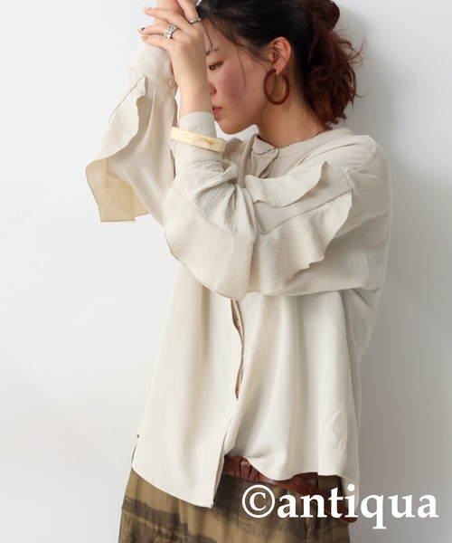 アンティークブラウス SLOW/一部店舗限定】テンセルコットンジョーゼット フリル