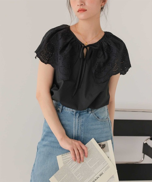 titivate ブラウス シャツ 刺繍レース襟ブラウス レディース