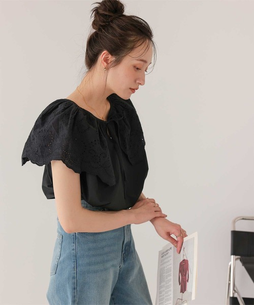 titivate ブラウス シャツ 刺繍レース襟ブラウス レディース