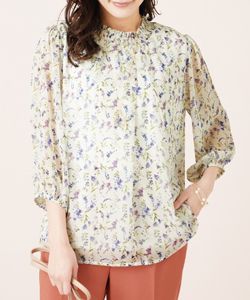 BELLUNA PLUS（ベルーナプラス） ブラウス シャツ シフォンプリント