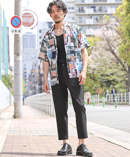 LUXSTYLE（ラグスタイル） シャツ 半袖 総柄フォトプリントオープン